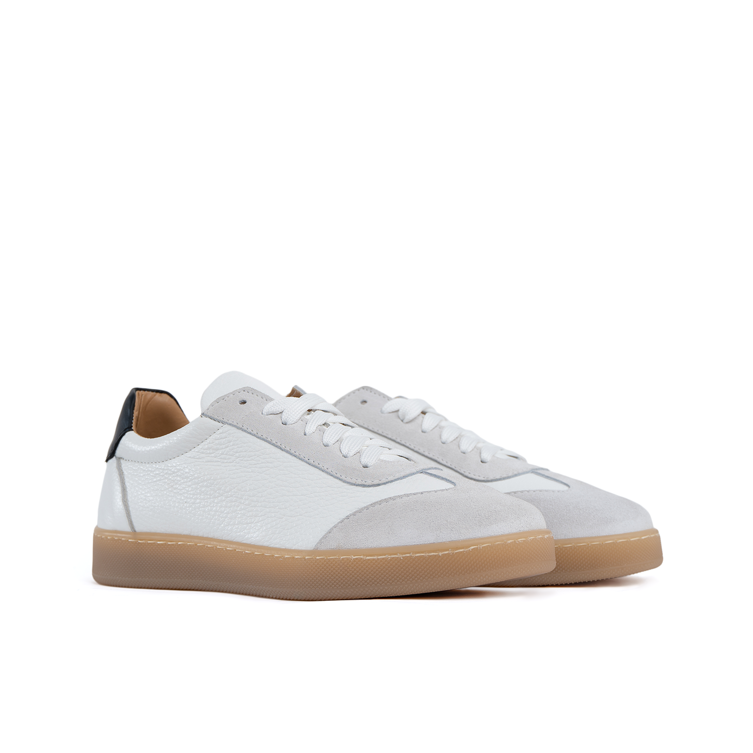 Fusion men's sneakers with light amber sole in genuine bottolato leather